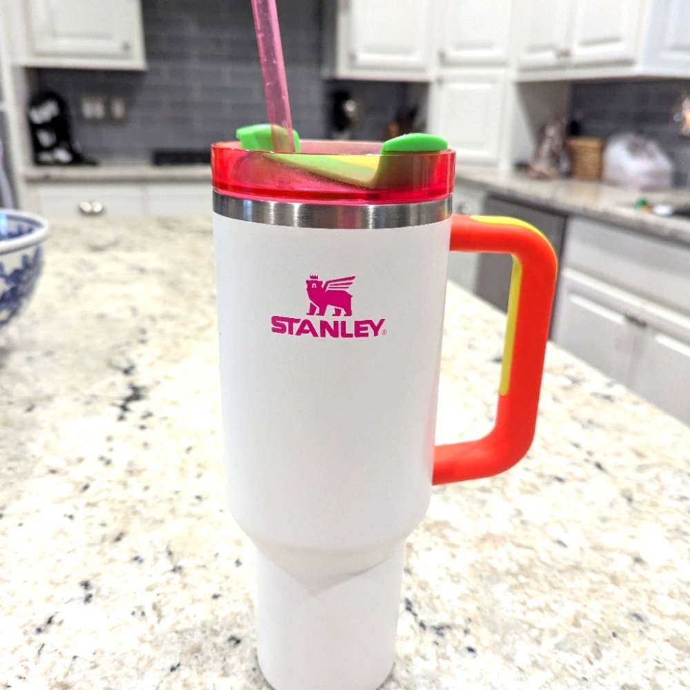 White Neon Stanley 40 oz Quencher Blacklight Glow Tumbler Stainless Steel